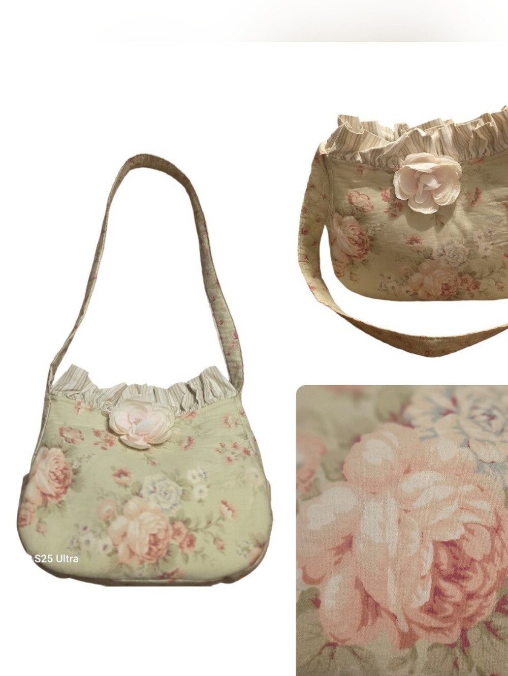 Vintage Shabby Chic Quilted Floral Shoulder Bag